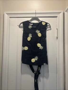 Hobbs London Women’s navy Pineapple Print Tie-Back linen Tank Top